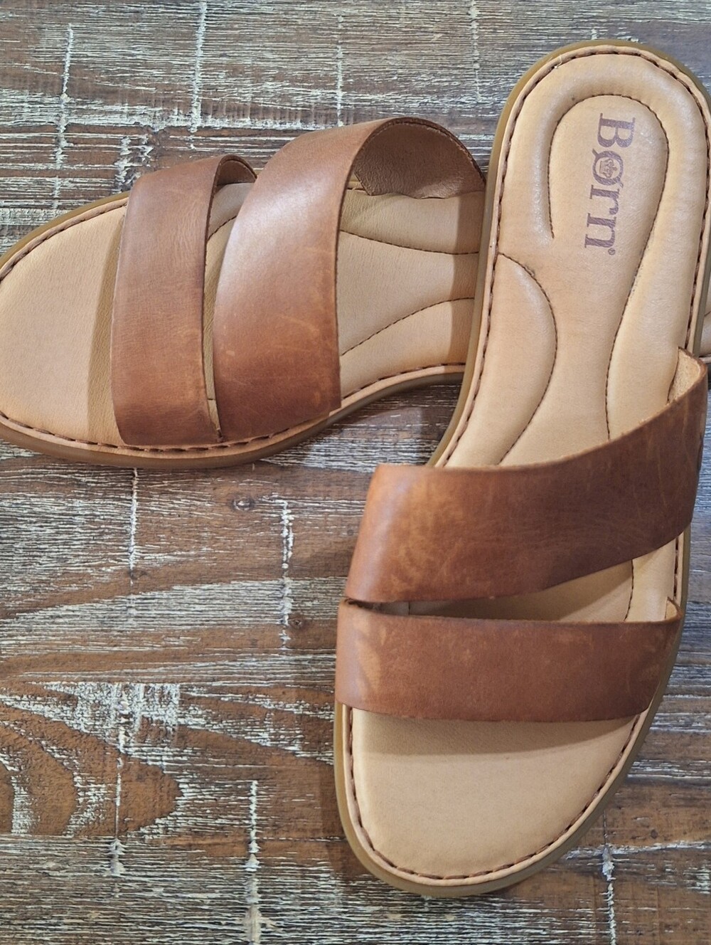 Born Brown Leather Slide Sandal Shoes Women's Size 10